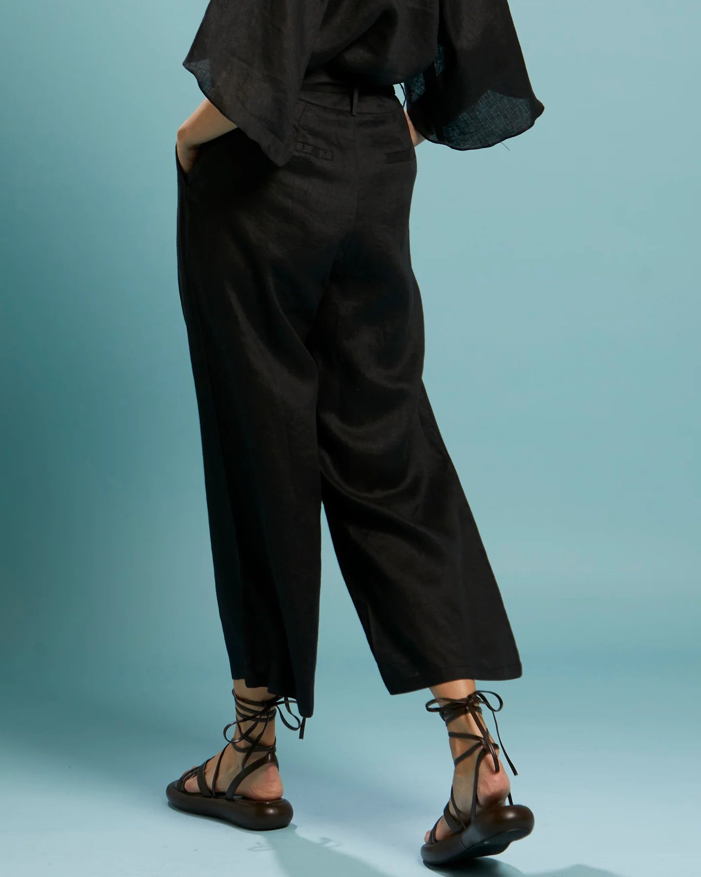 FATE+BECKER EXHALE BELTED WIDE LEG PANT BLACK