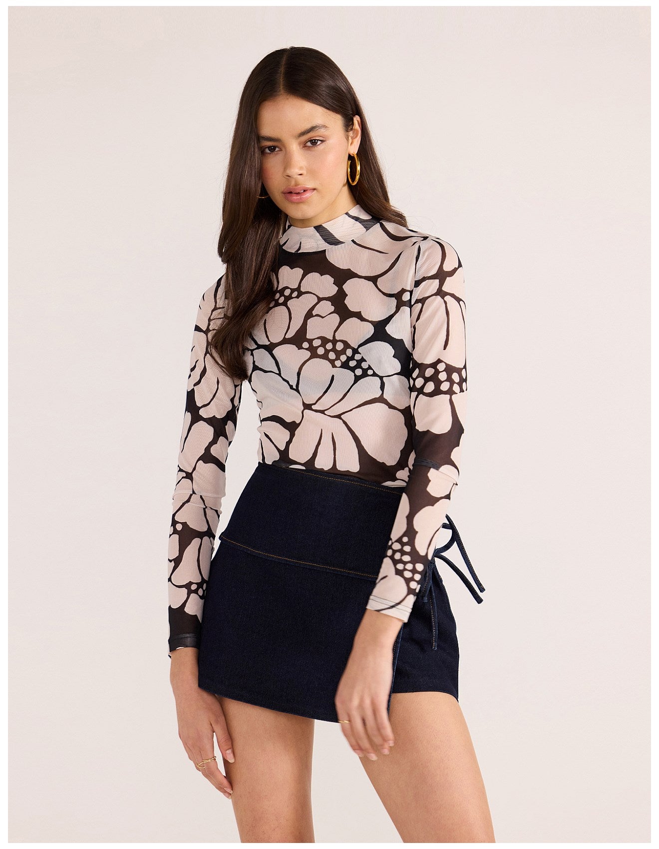 MINKPINK PERSEPHONE MESH SKIVVY TOP BLACK FLORAL