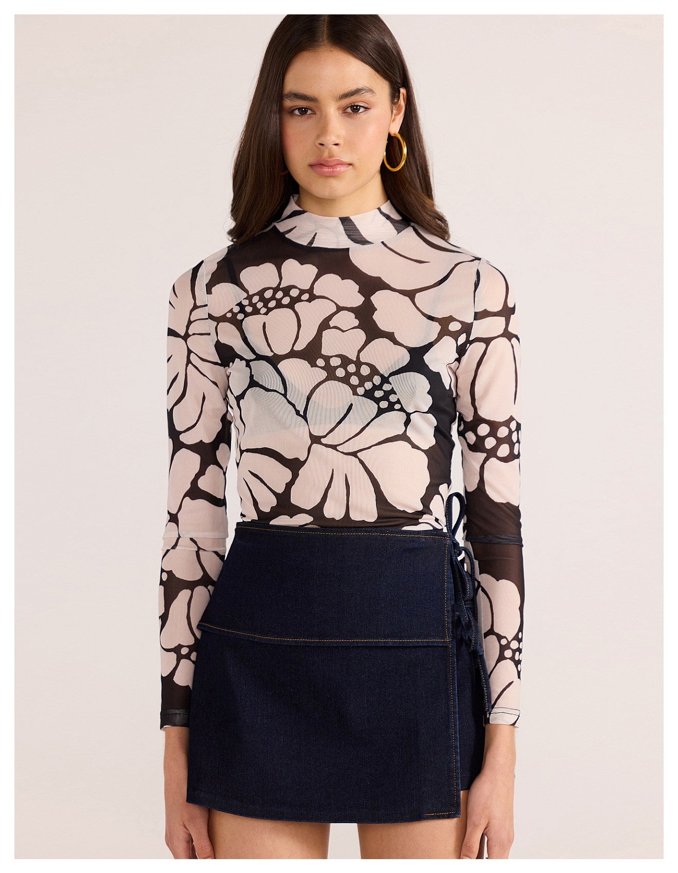 MINKPINK PERSEPHONE MESH SKIVVY TOP BLACK FLORAL