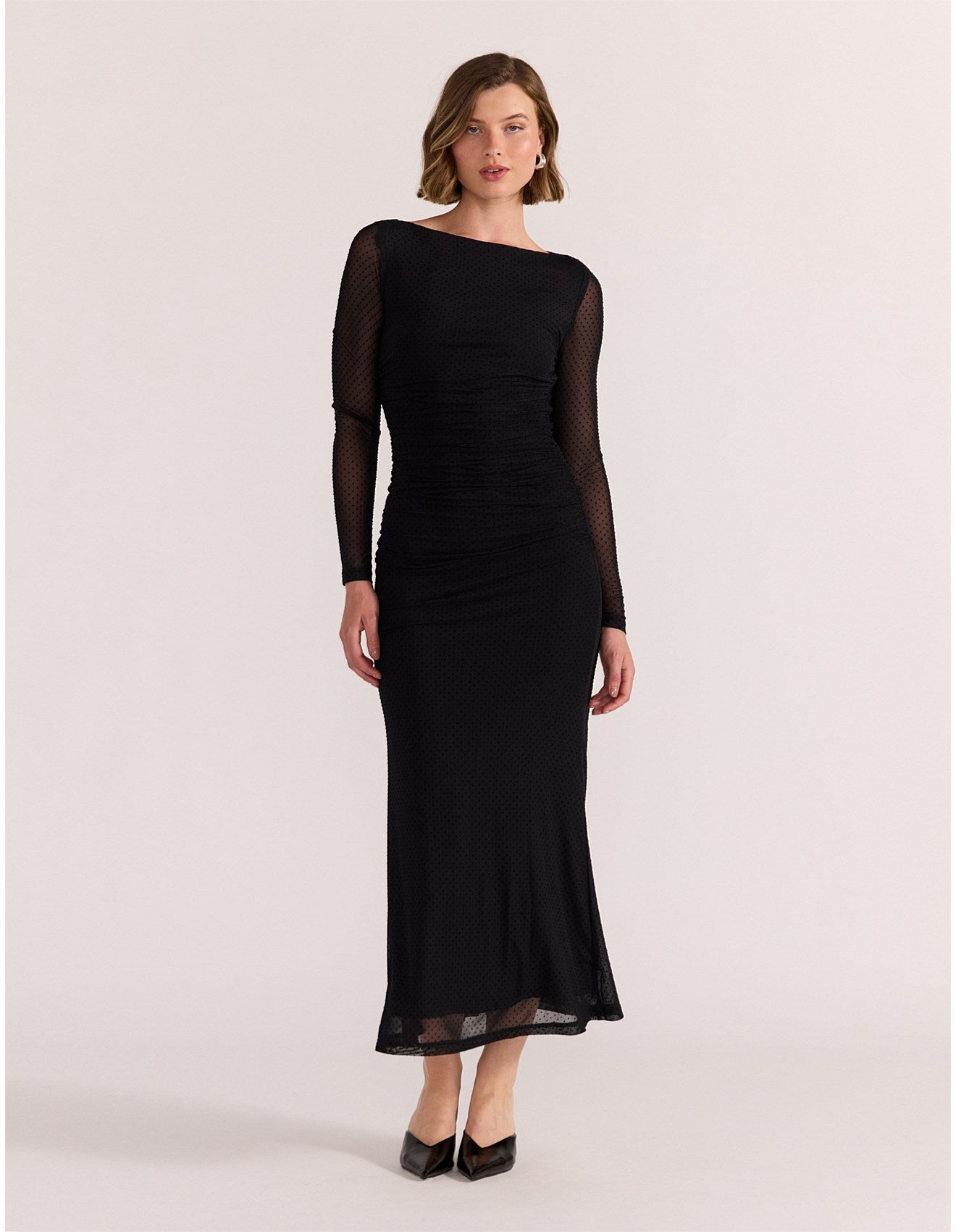 STAPLE THE LABEL KAIA SPOT MESH MAXI DRESS BLACK