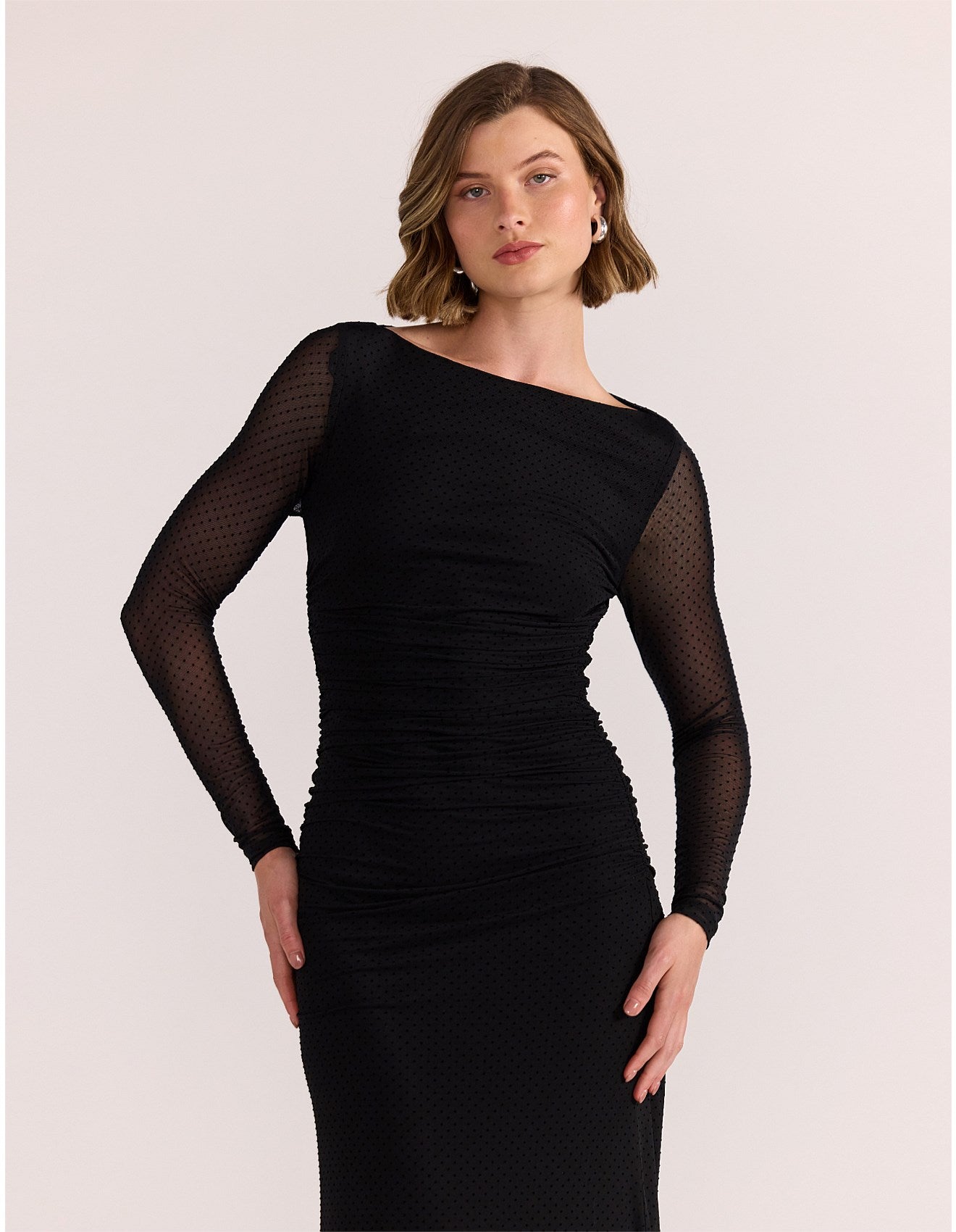 STAPLE THE LABEL KAIA SPOT MESH MAXI DRESS BLACK