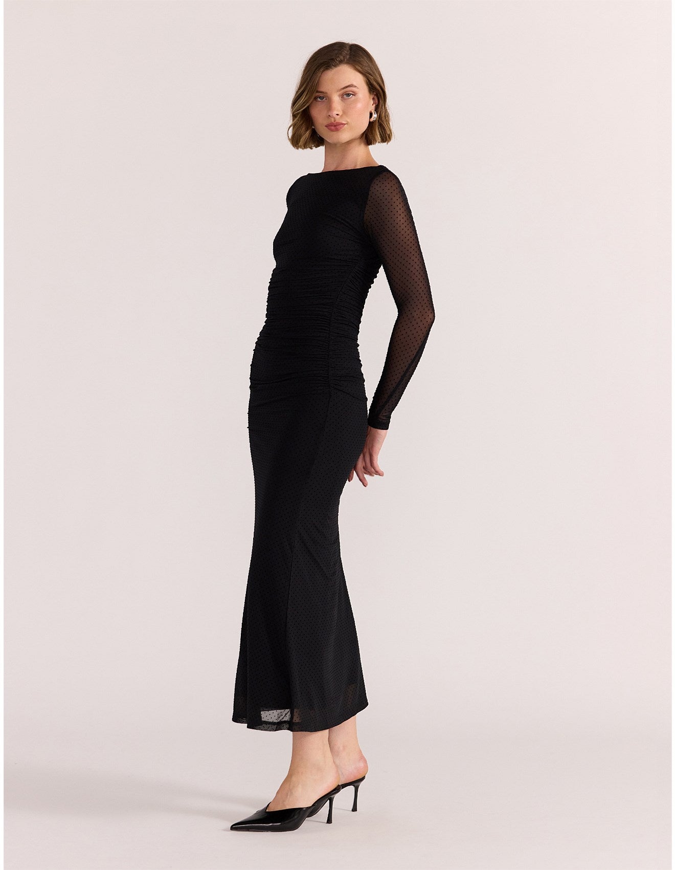 STAPLE THE LABEL KAIA SPOT MESH MAXI DRESS BLACK