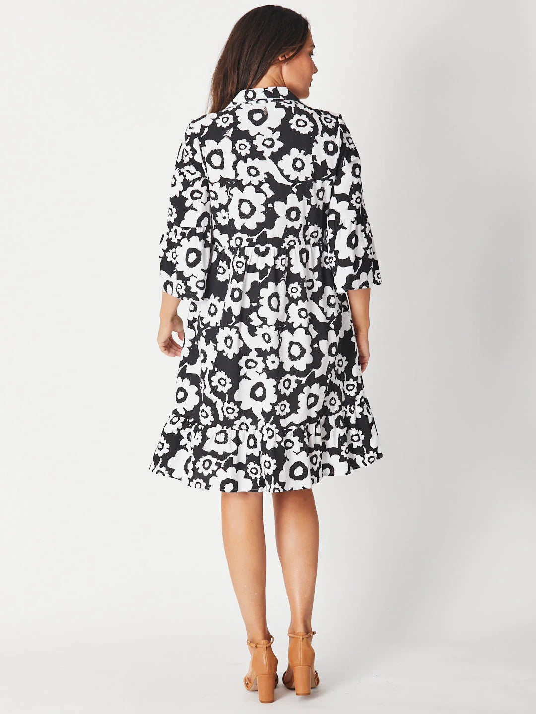 LUNA SKY BUTTON PRINT DRESS BLACK/WHITE