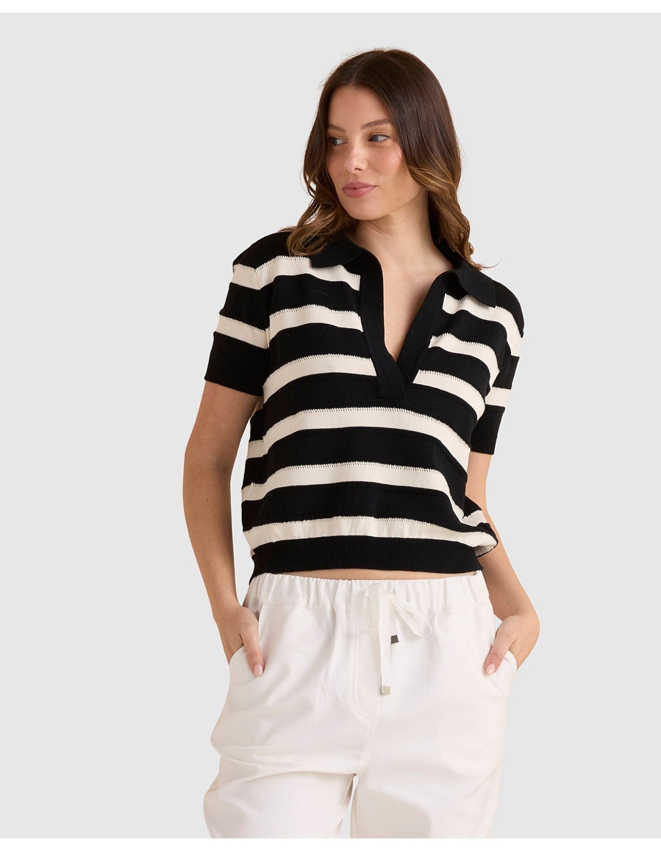 Betty Basics Salford Knit Polo | Cream/Black
