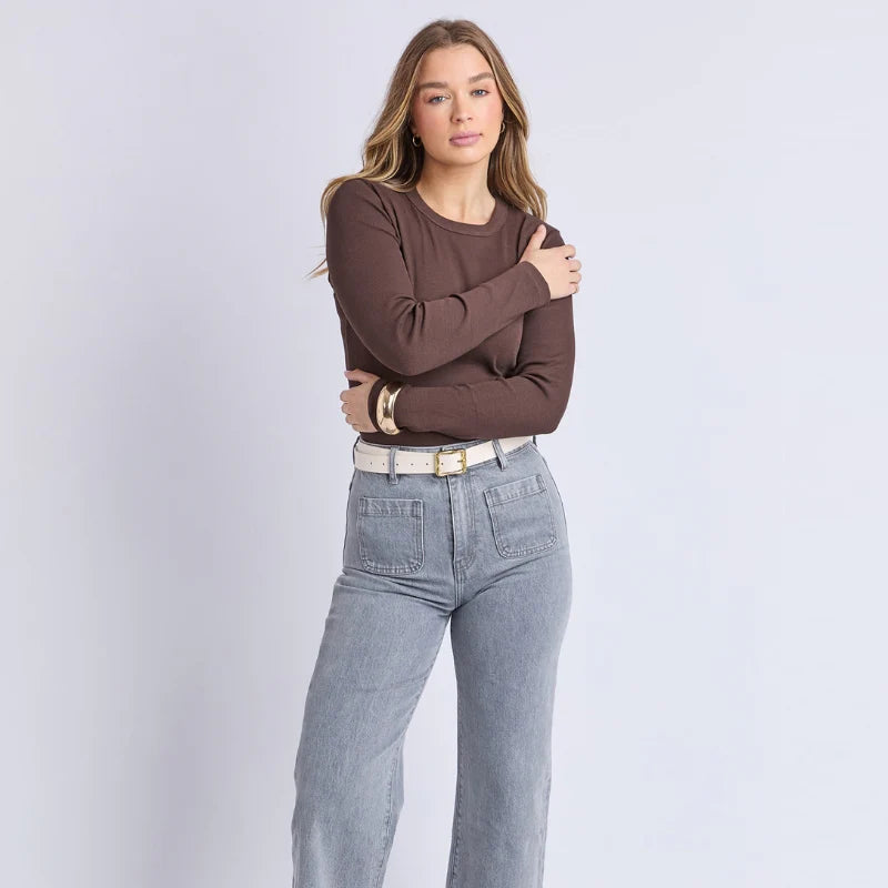 Foxwood Scoop Rib Long Sleeve | Coffee
