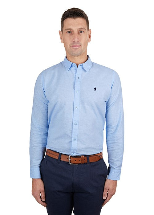 THOMAS COOK MENS LINEN TAILORED LS SHIRT LIGHT BLUE