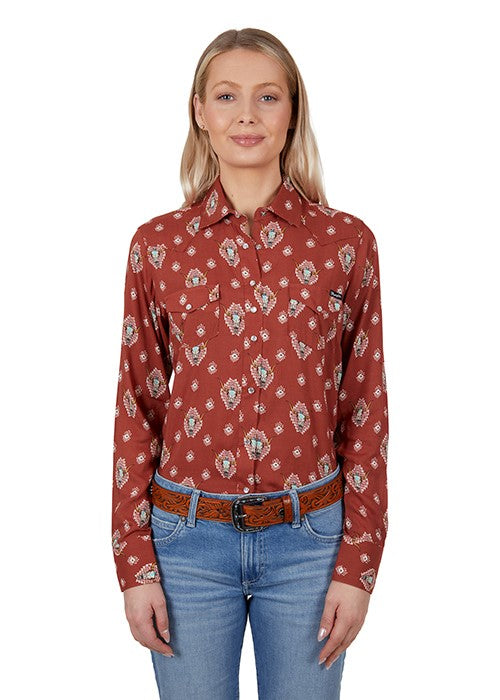 WRANGLER WOMENS OLIVIA LONG SLEEVE SHIRT RUST