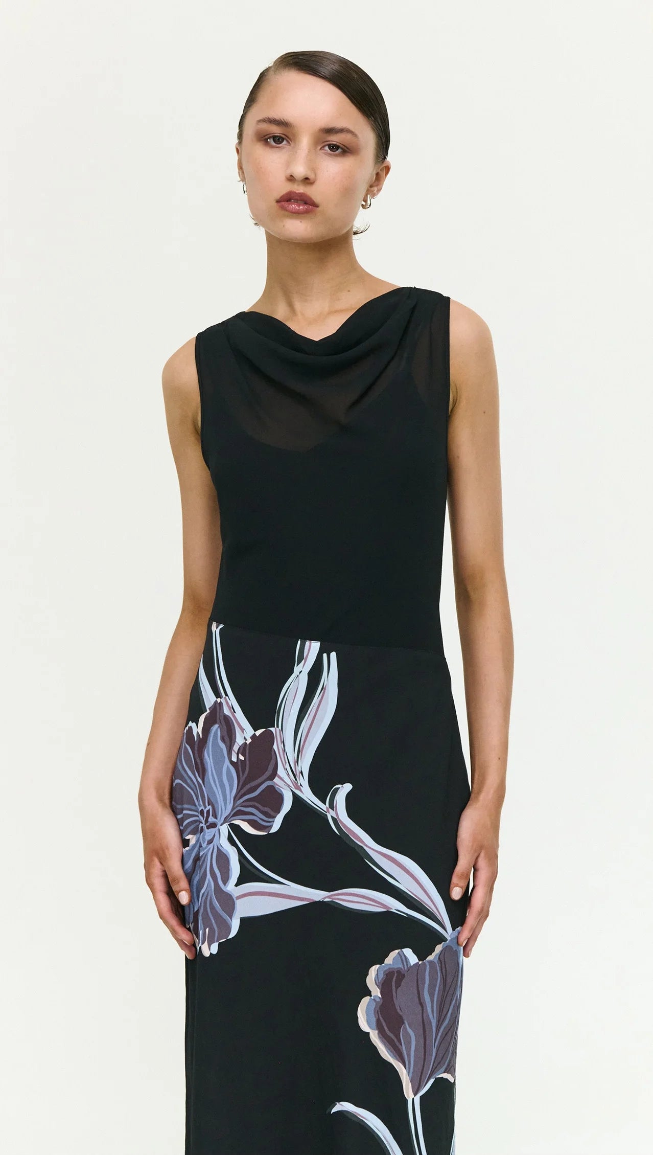 Staple The Label Stas Bias Combo Midi Dress | Black/Midnight Floral