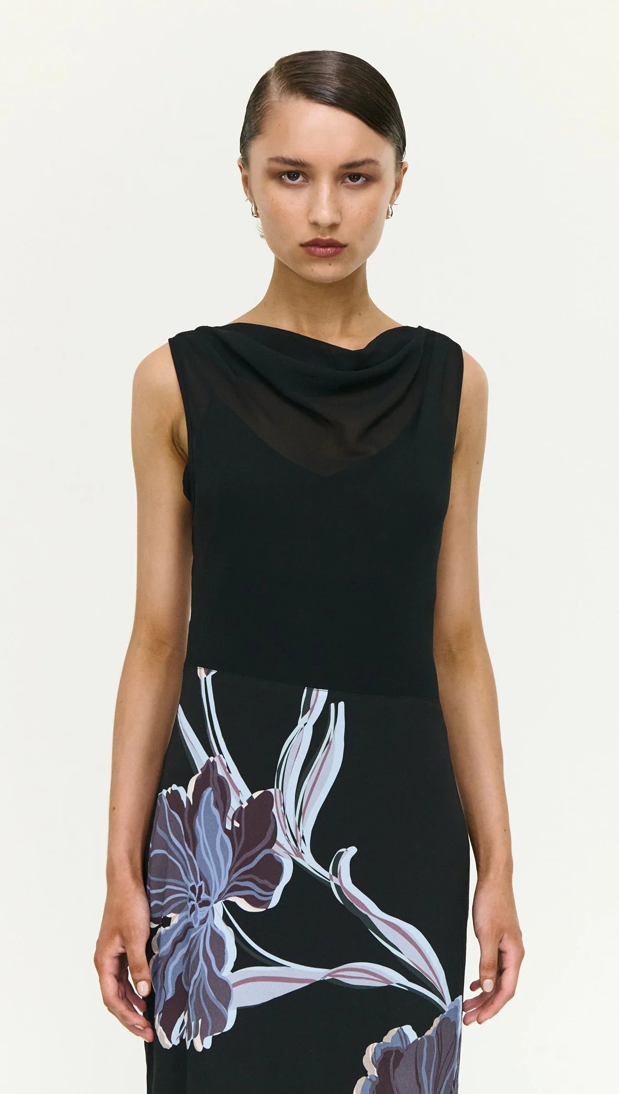Staple The Label Stas Bias Combo Midi Dress | Black/Midnight Floral