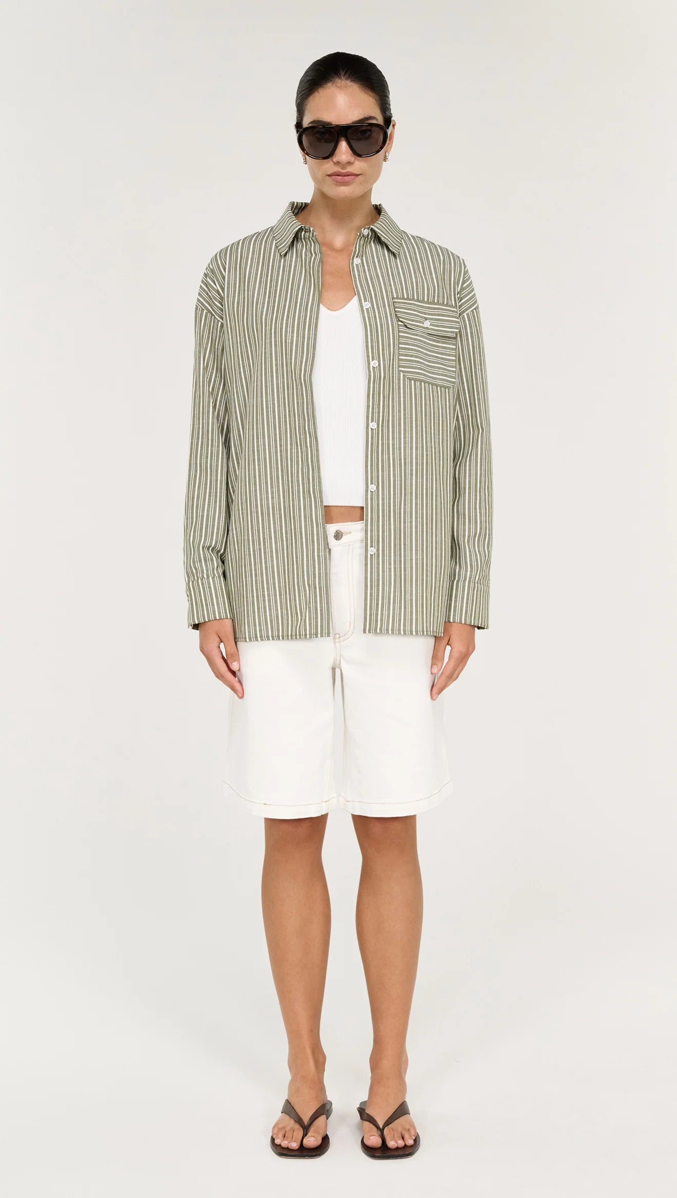 Staple The Label Lisara Oversized Shirt | Khaki/White