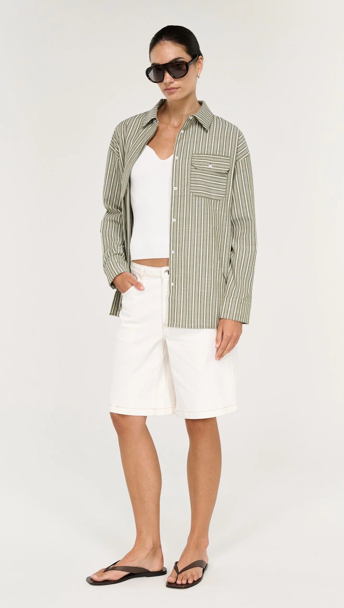 Staple The Label Lisara Oversized Shirt | Khaki/White