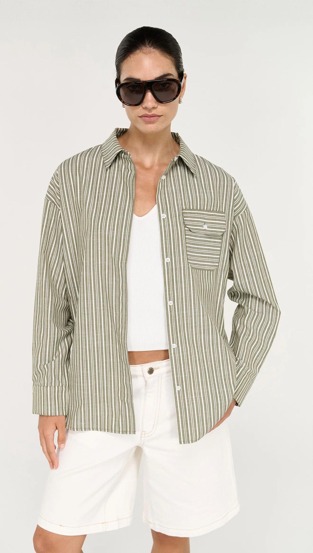 Staple The Label Lisara Oversized Shirt | Khaki/White