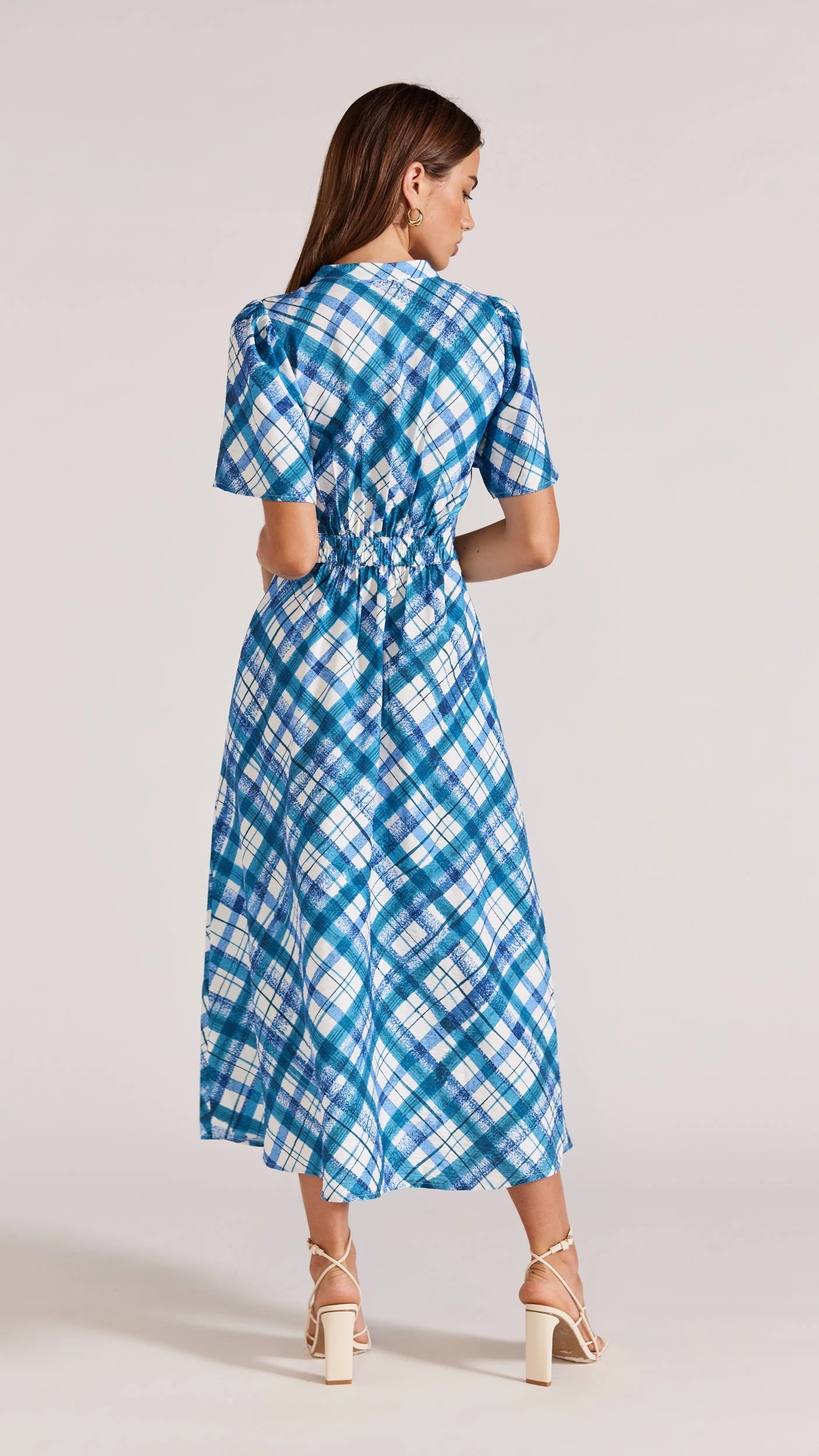 STAPLE THE LABEL HEATON MIDI DRESS BLUE CHECK