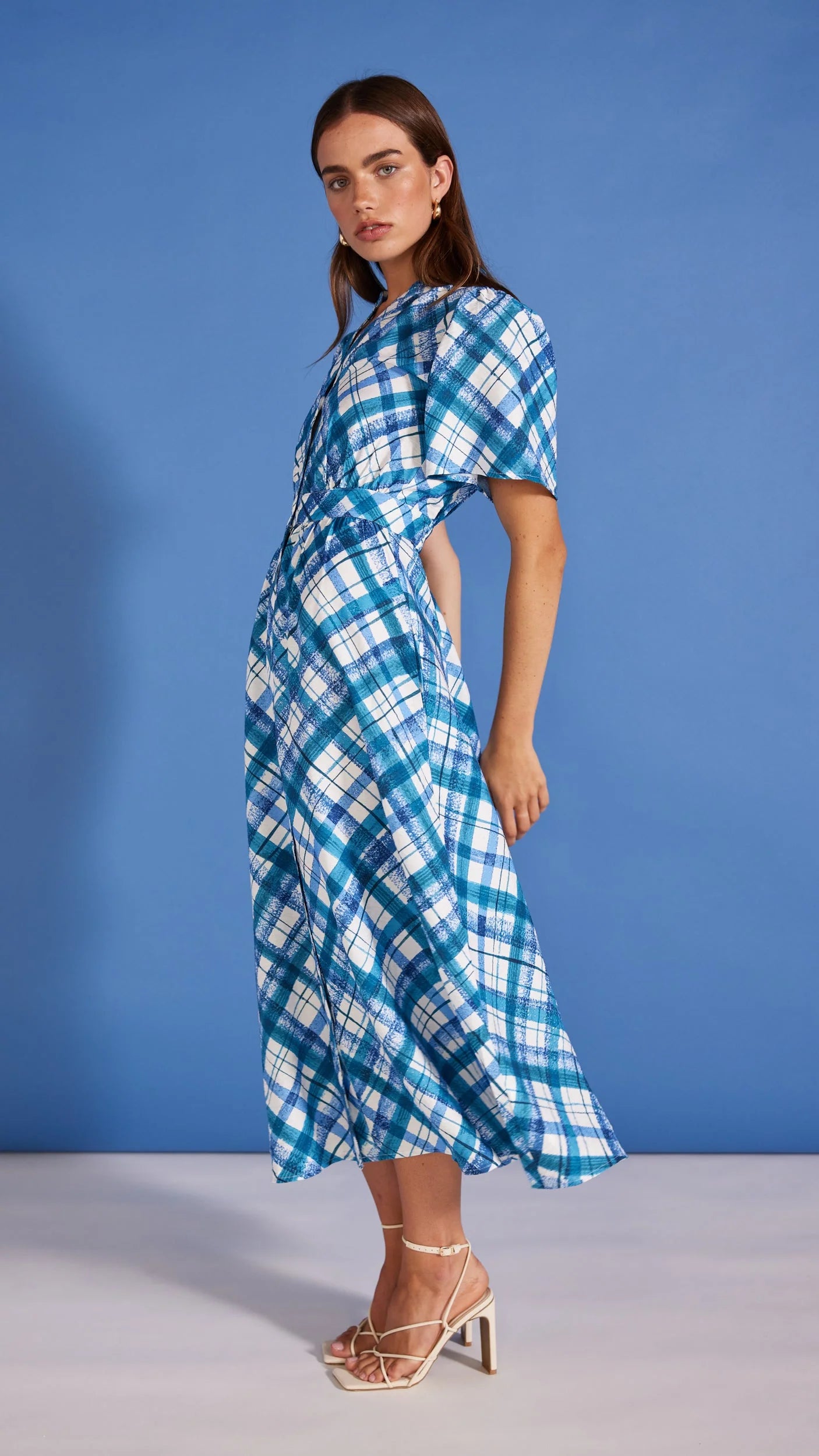 STAPLE THE LABEL HEATON MIDI DRESS BLUE CHECK