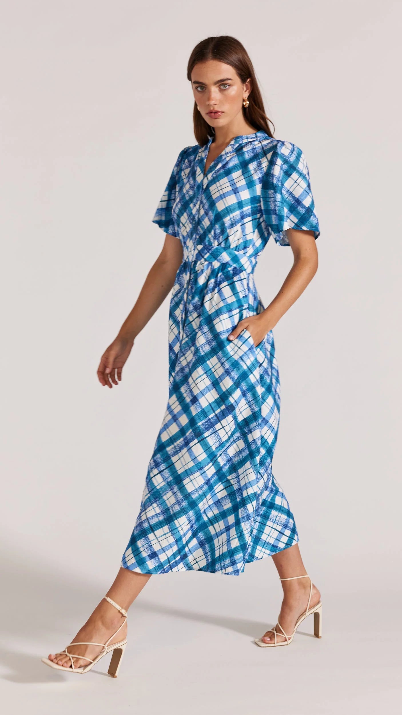 STAPLE THE LABEL HEATON MIDI DRESS BLUE CHECK