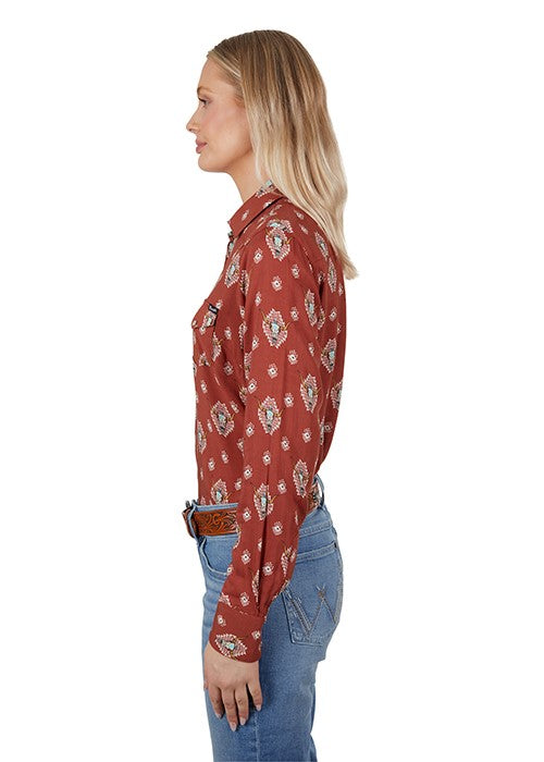 WRANGLER WOMENS OLIVIA LONG SLEEVE SHIRT RUST