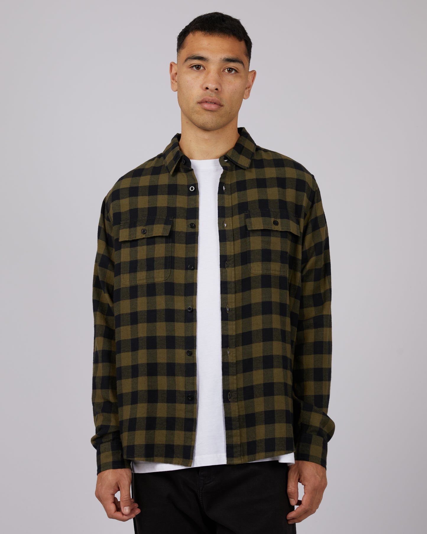 SILENT THEORY BOULDER CHECK SHIRT KHAKI