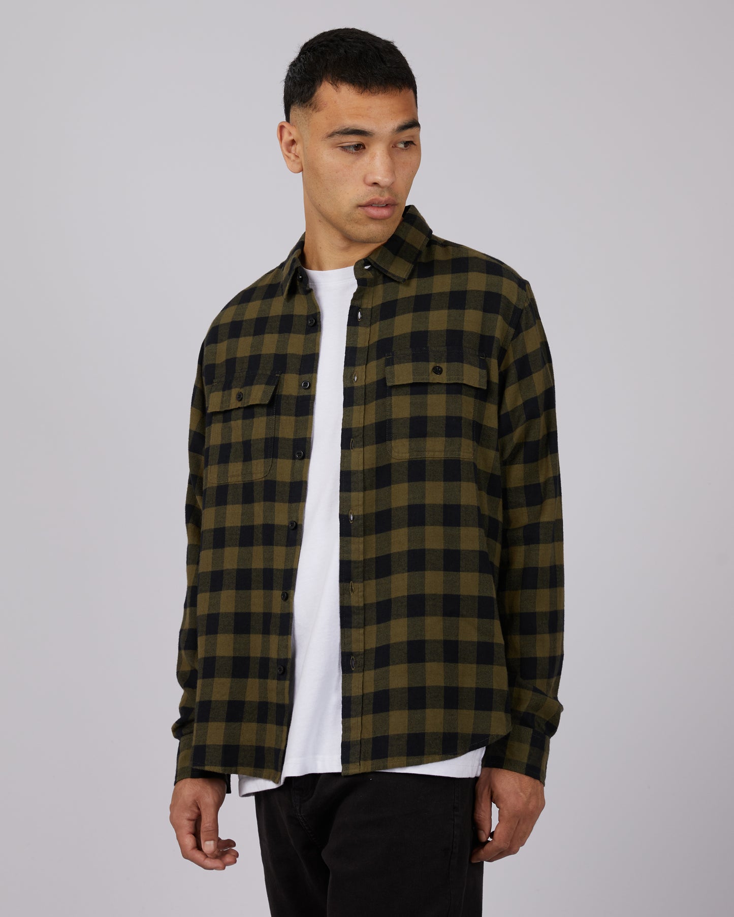 SILENT THEORY BOULDER CHECK SHIRT KHAKI