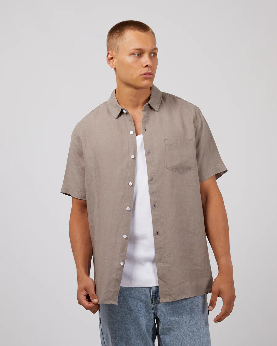 SILENT THEORY LINEN SS SHIRT MUSHROOM