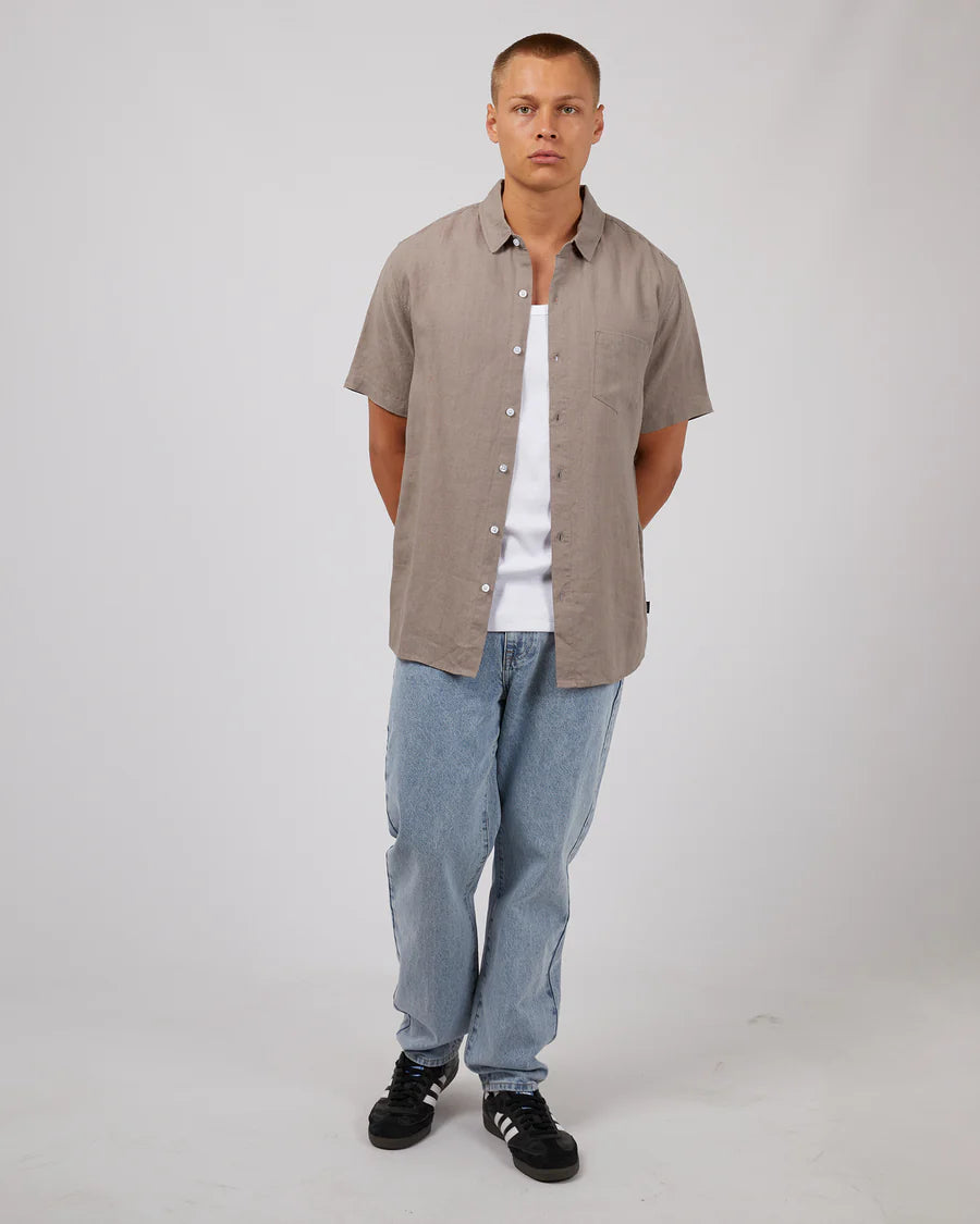 SILENT THEORY LINEN SS SHIRT MUSHROOM