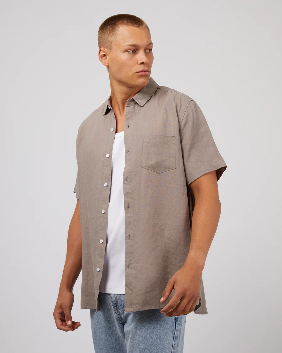 SILENT THEORY LINEN SS SHIRT MUSHROOM