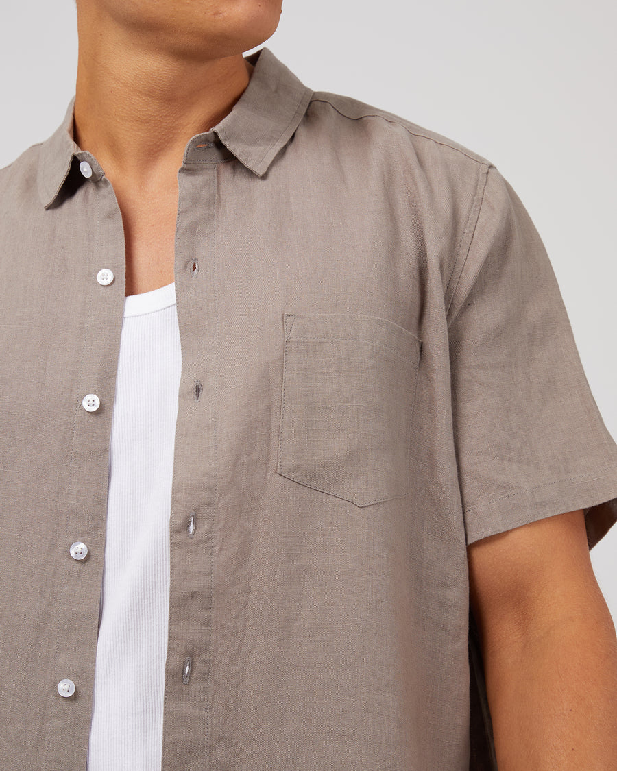 SILENT THEORY LINEN SS SHIRT MUSHROOM