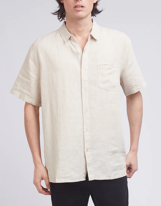 SILENT THEORY LINEN SS SHIRT NATURAL