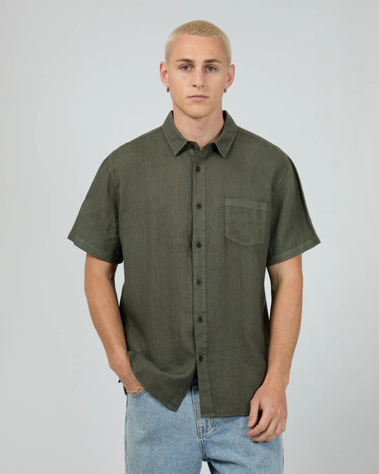 Silent Theory Linen Short Sleeve Shirt ll | Khaki
