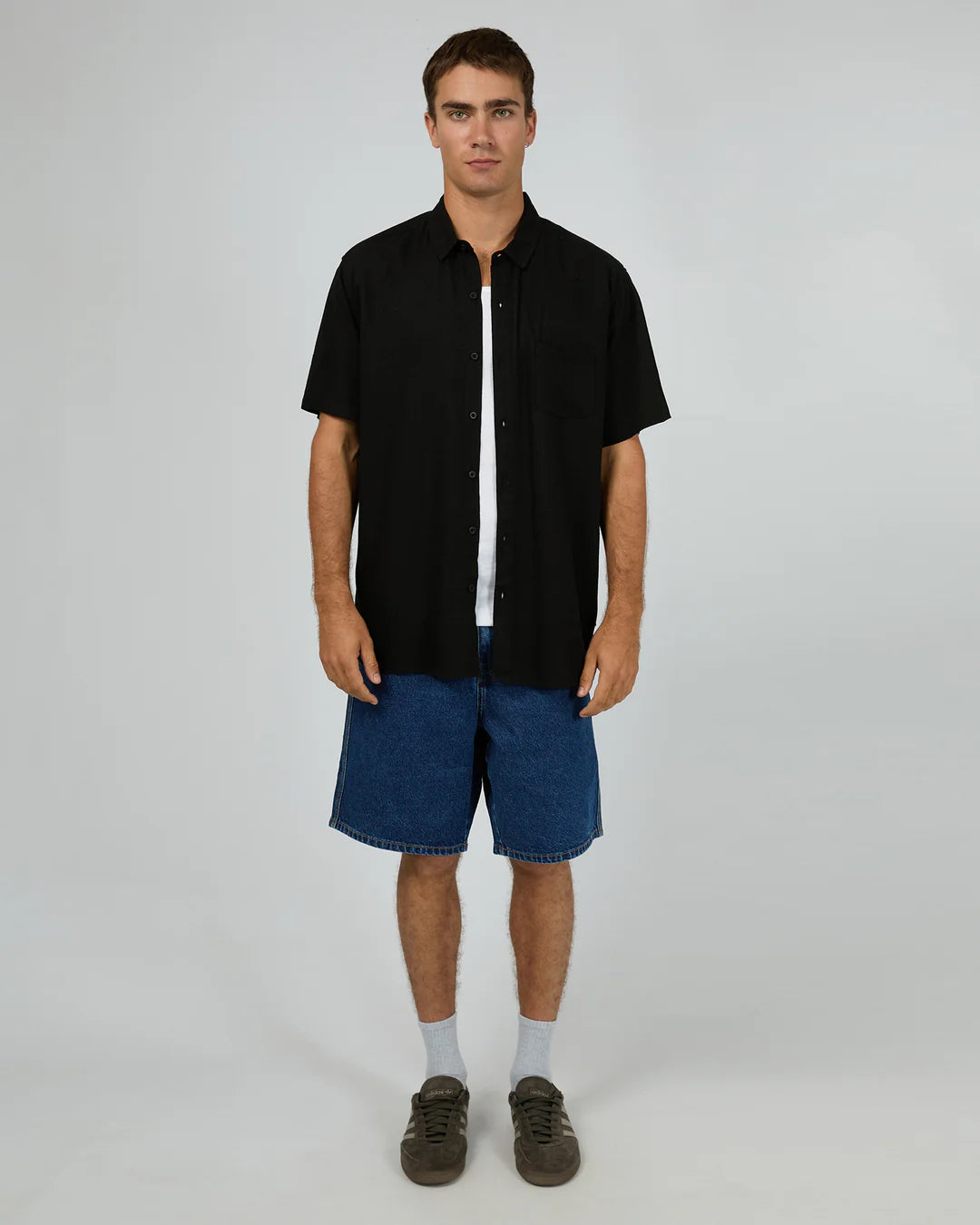 SILENT THEORY TEXTURED LINEN SS SHIRT BLACK