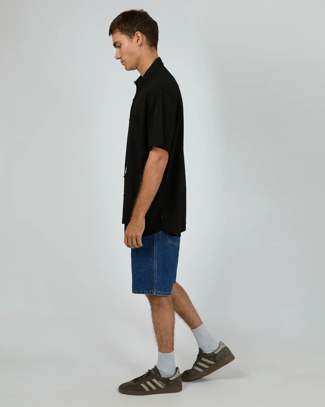 SILENT THEORY TEXTURED LINEN SS SHIRT BLACK