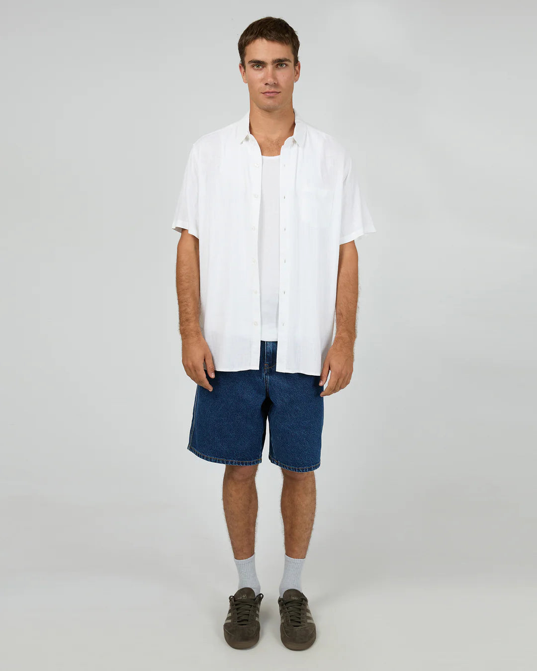 SILENT THEORY TEXTURED LINEN SS SHIRT WHITE