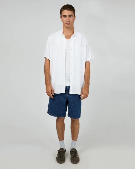 SILENT THEORY TEXTURED LINEN SS SHIRT WHITE