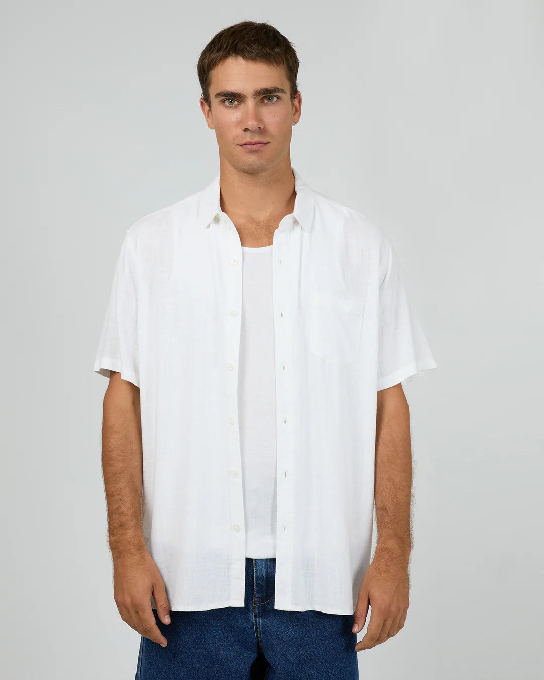 SILENT THEORY TEXTURED LINEN SS SHIRT WHITE