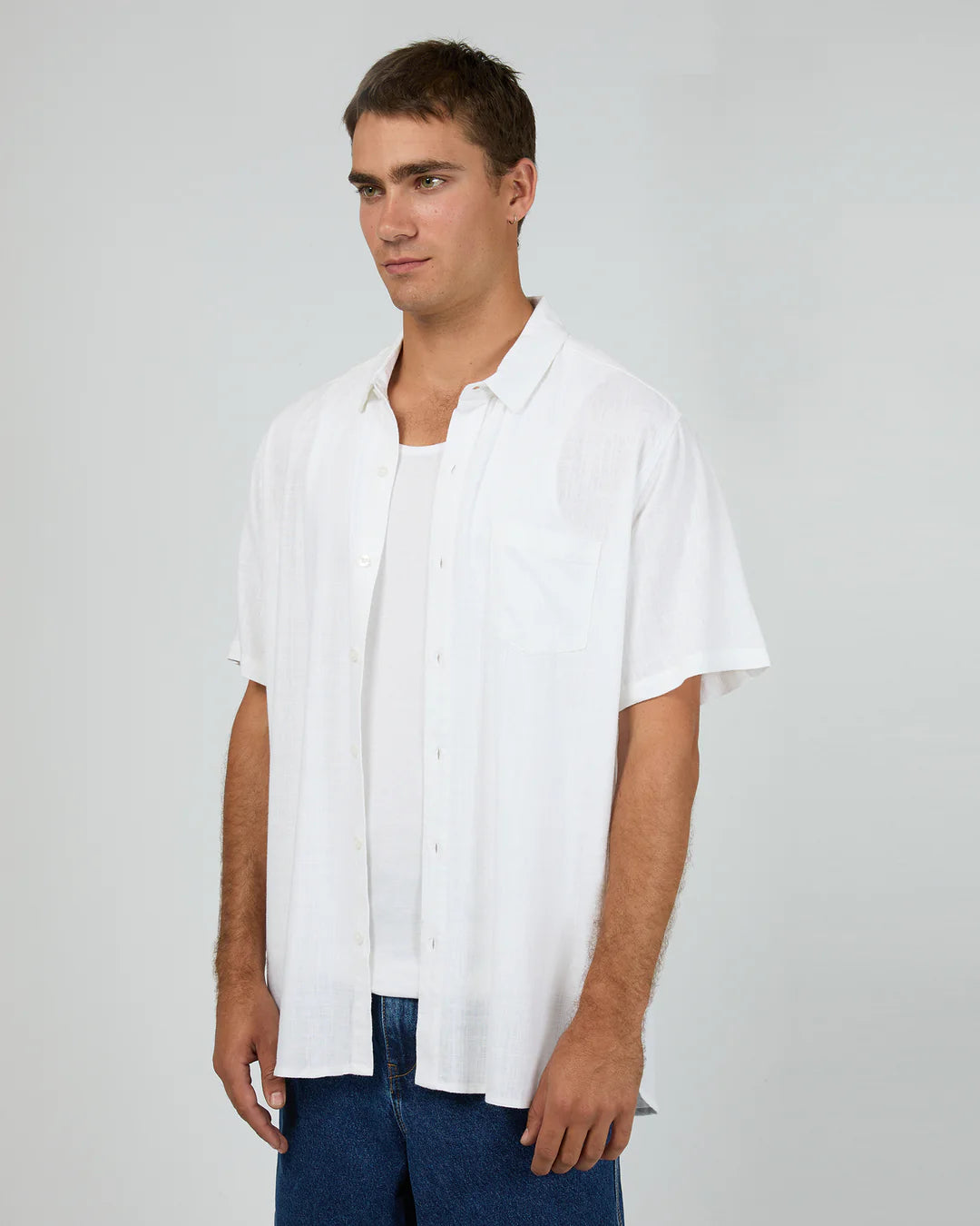 SILENT THEORY TEXTURED LINEN SS SHIRT WHITE