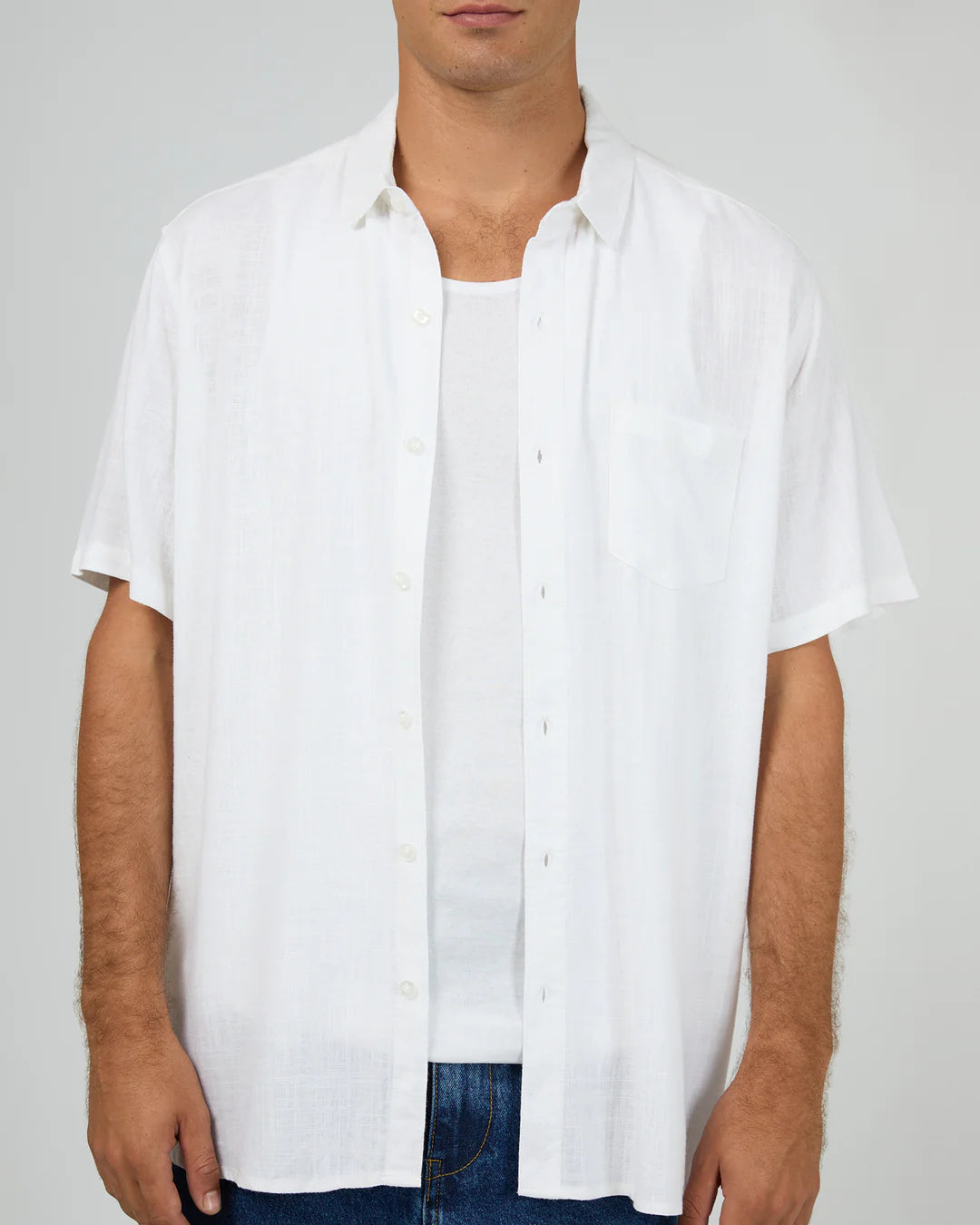 SILENT THEORY TEXTURED LINEN SS SHIRT WHITE