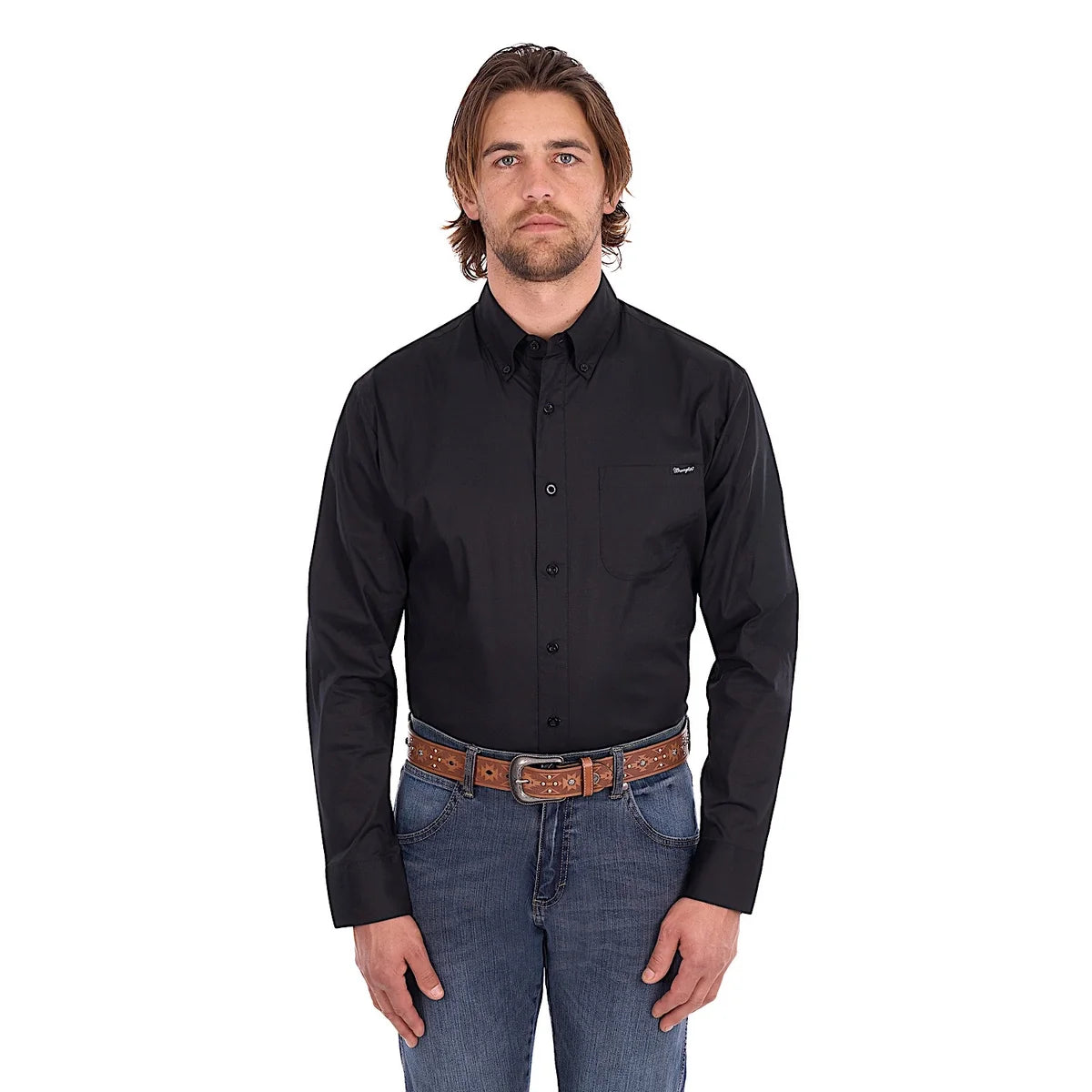 Wrangler Mens Flex One Pocket Long Sleeve Shirt | Black