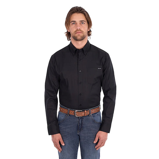 Wrangler Mens Flex One Pocket Long Sleeve Shirt | Black