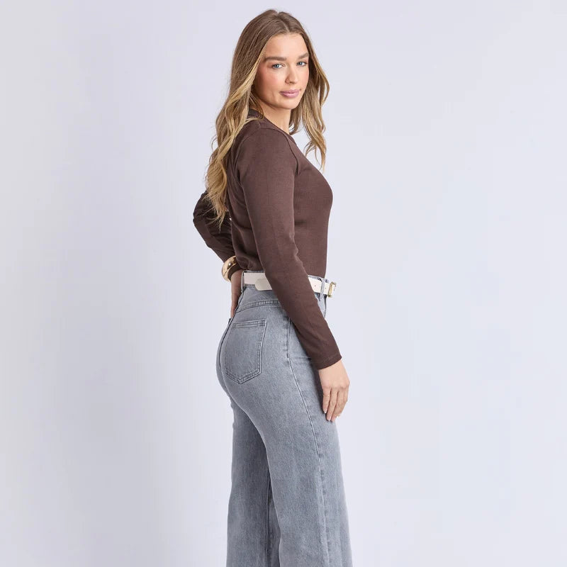 Foxwood Scoop Rib Long Sleeve | Coffee