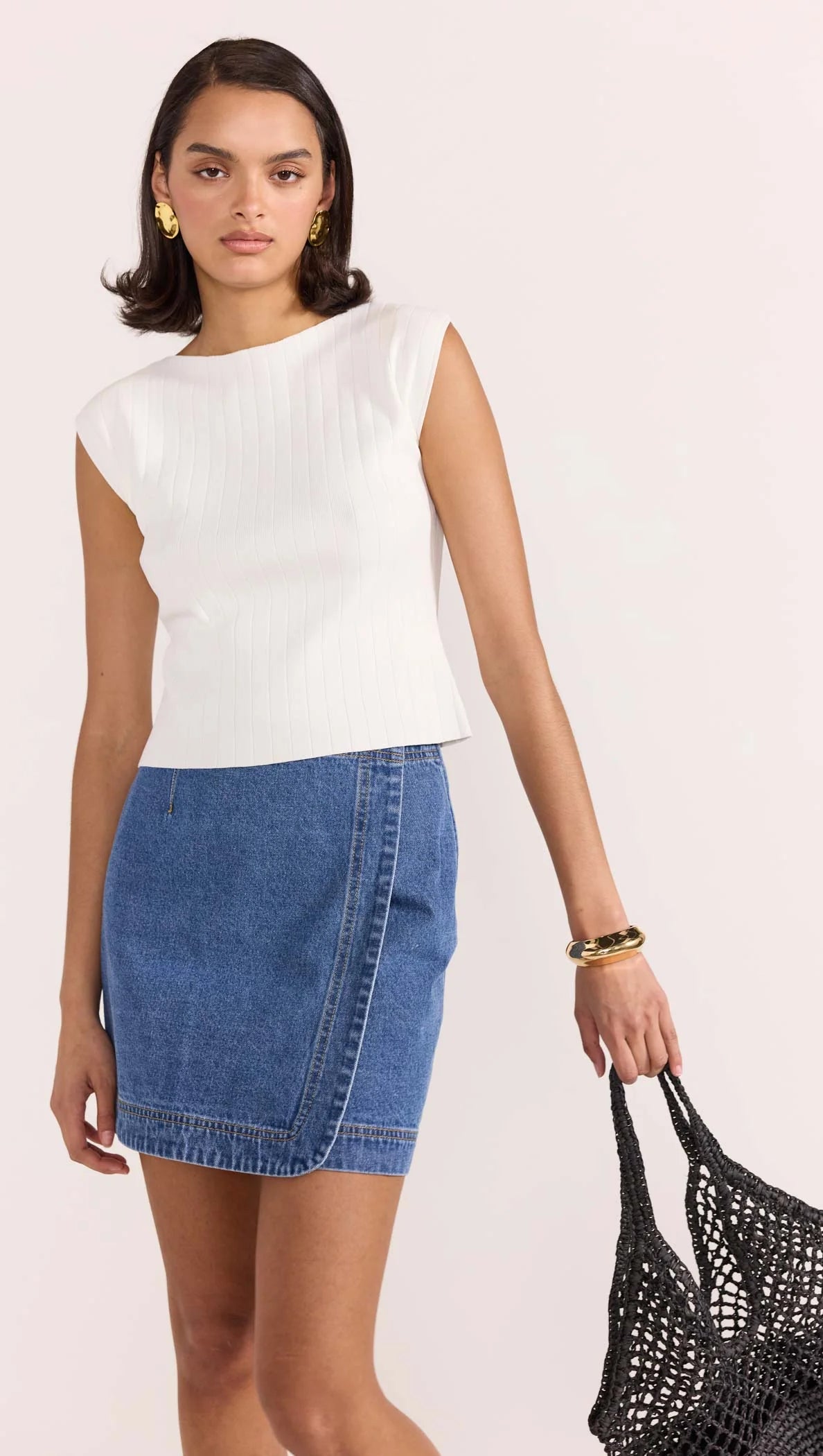 STAPLE THE LABEL AVINA BOAT NECK KNIT TOP WHITE