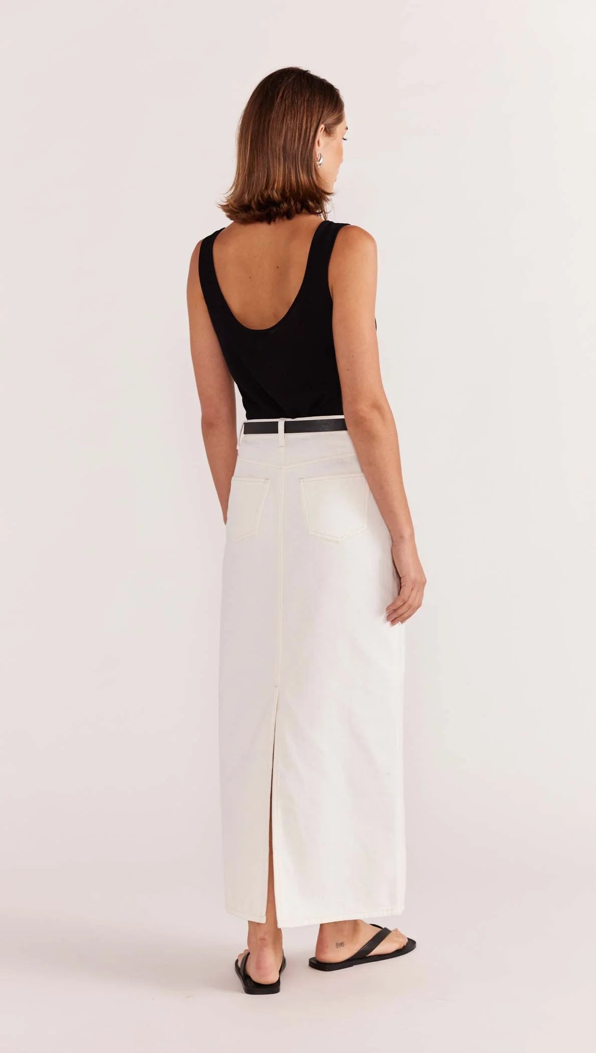 STAPLE THE LABEL INNES DENIM MIDI SKIRT WHITE