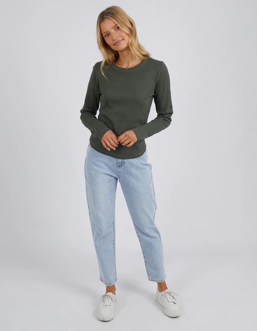 FOXWOOD SCOOP LONG SLEEVE RIB TEE KHAKI