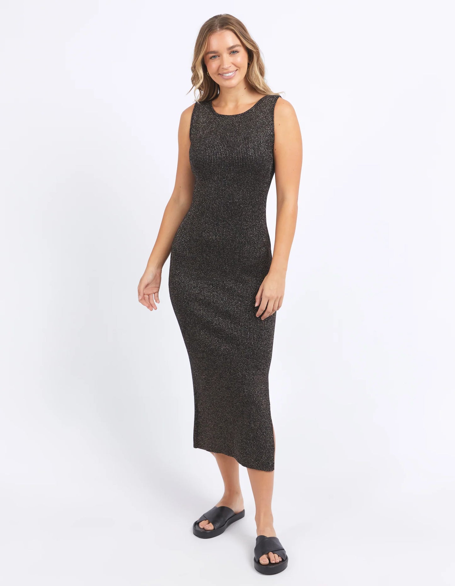 FOXWOOD TESSA METALLIC KNIT DRESS BLACK