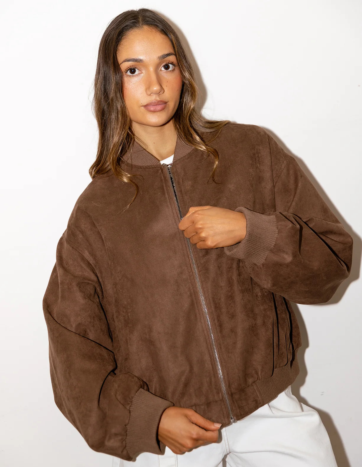Foxwood Evie Suede Bomber | Chocolate