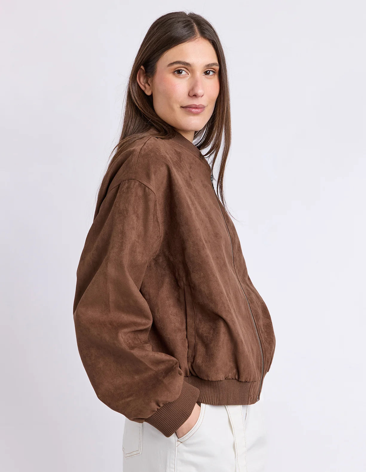 Foxwood Evie Suede Bomber | Chocolate