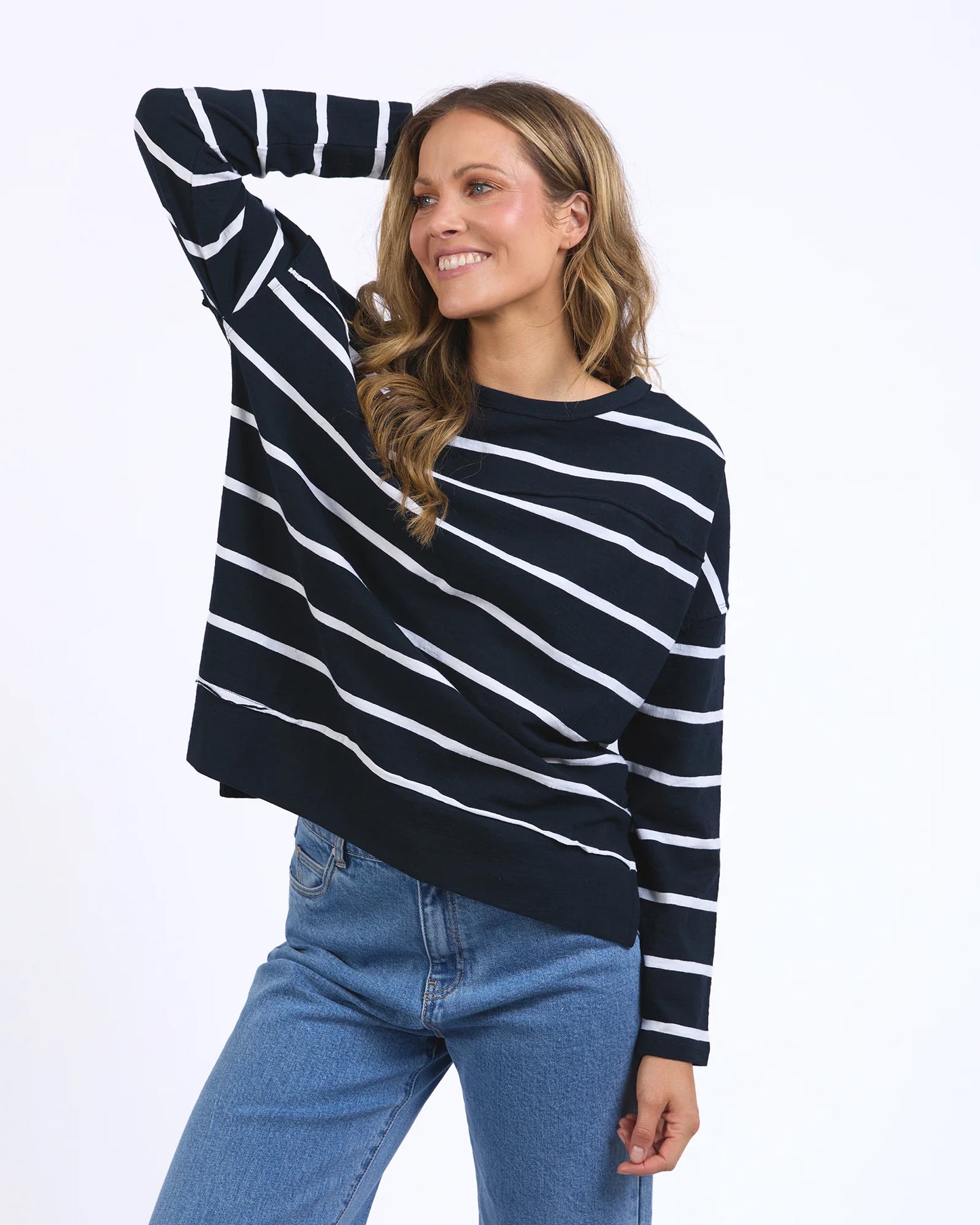 Foxwood Jayne Stripe Throw On Top | Navy