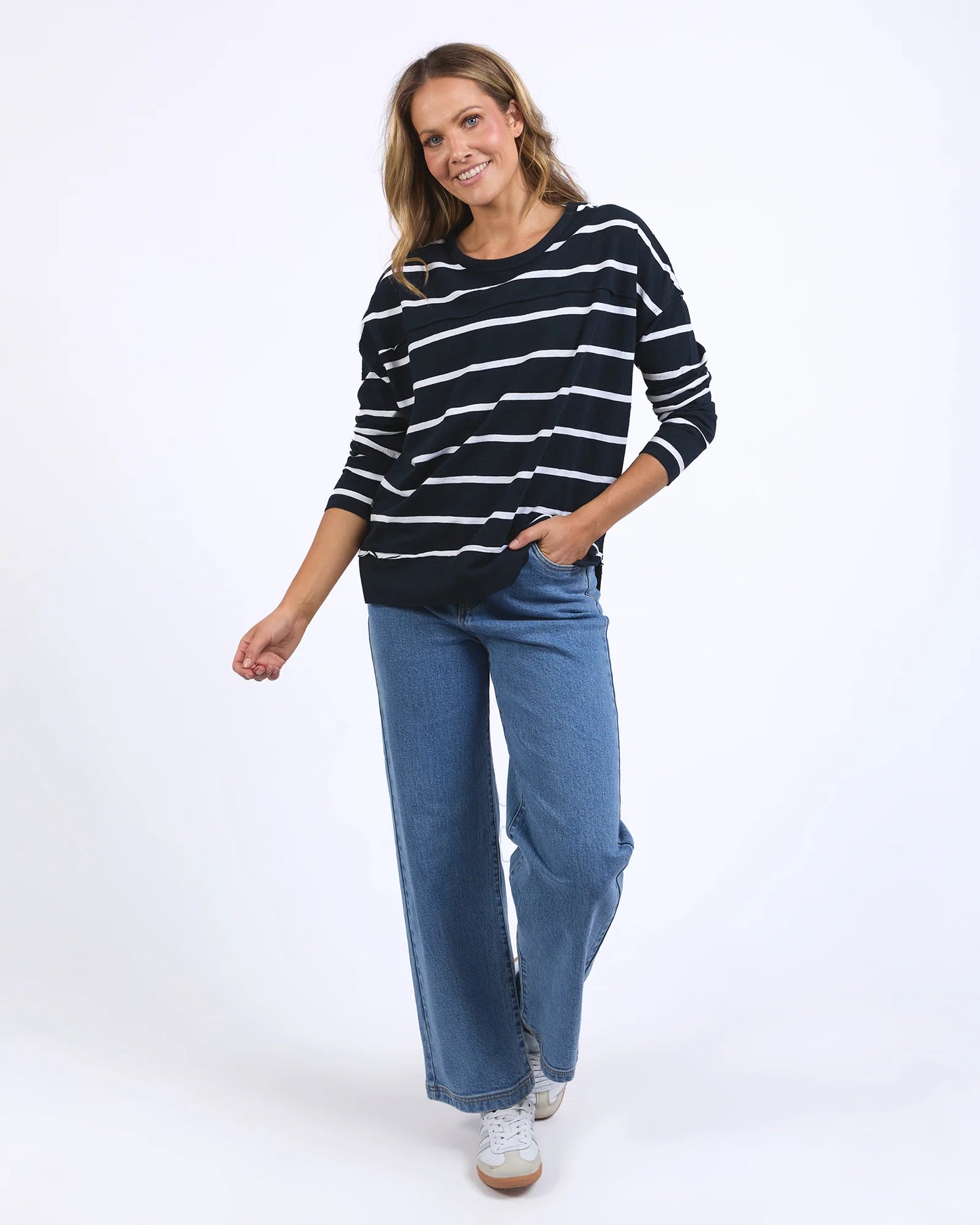 Foxwood Jayne Stripe Throw On Top | Navy