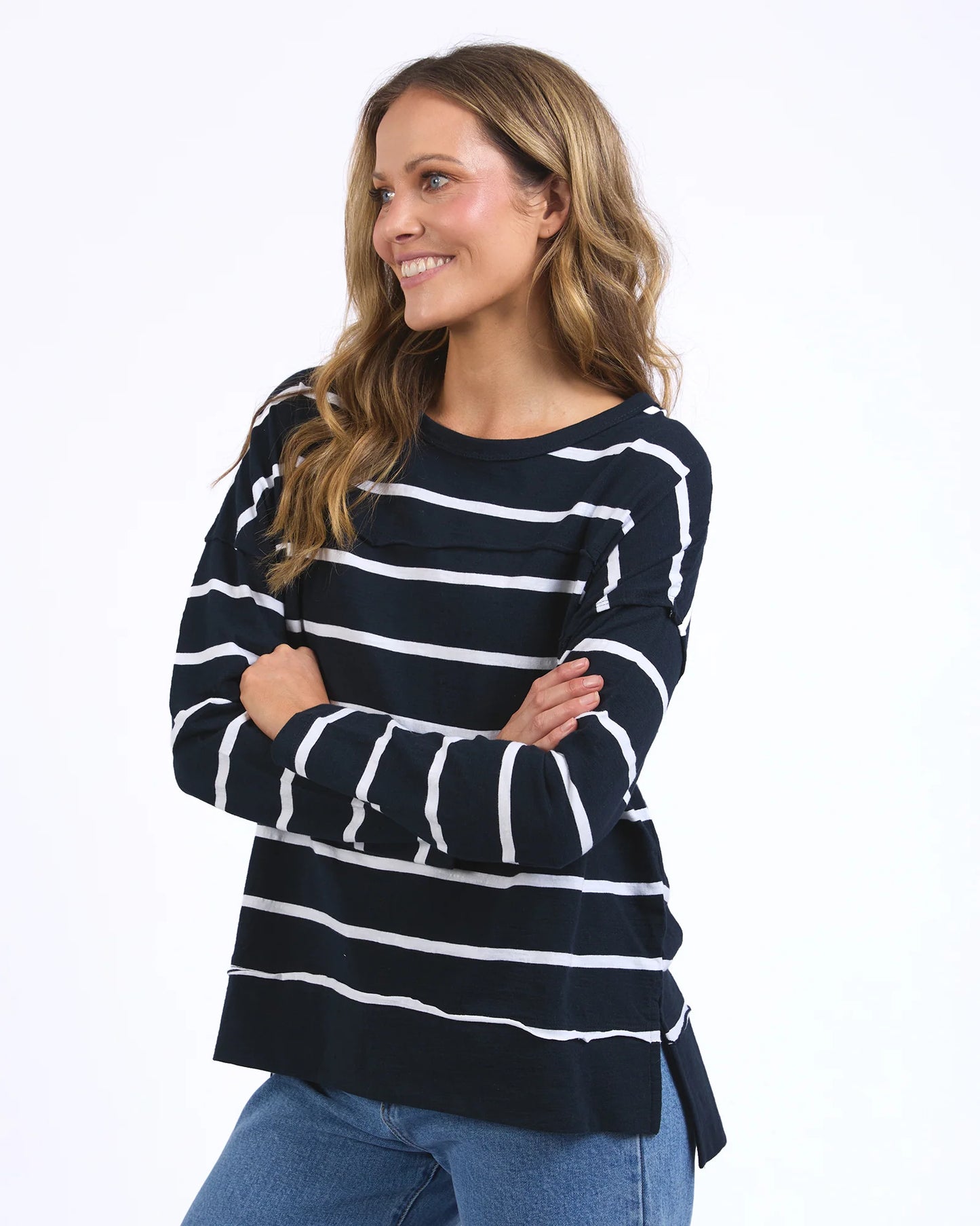 Foxwood Jayne Stripe Throw On Top | Navy