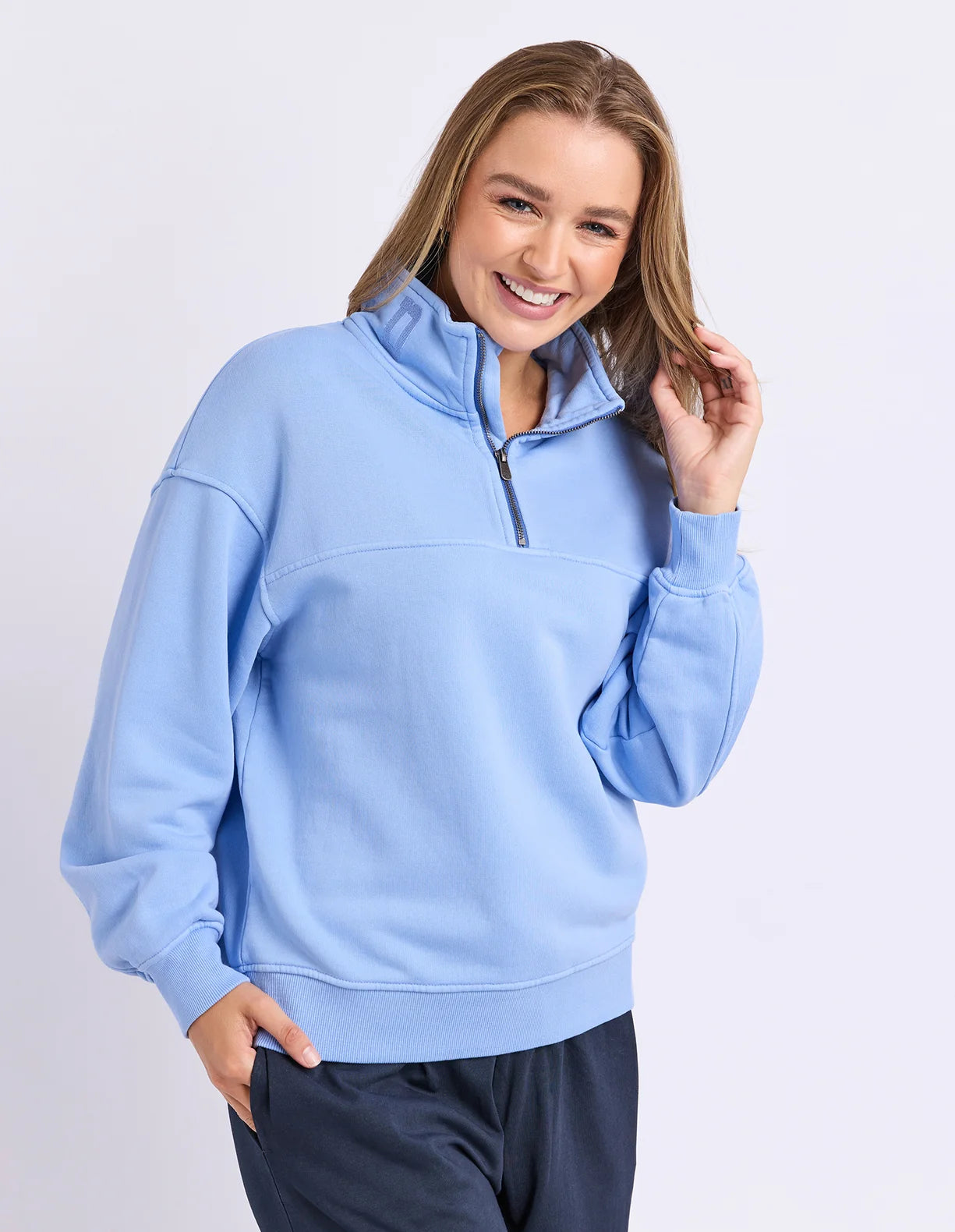 Foxwood College Pigment Zip Crew | Blue