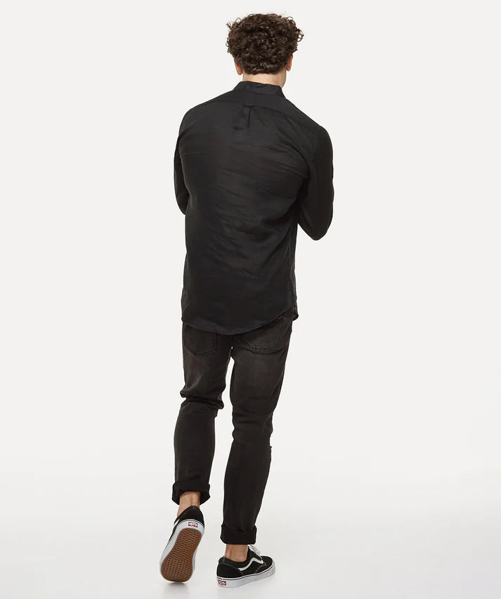 INDUSTRIE THE TENNYSON LINEN LONG SLEEVE SHIRT 2 BLACK