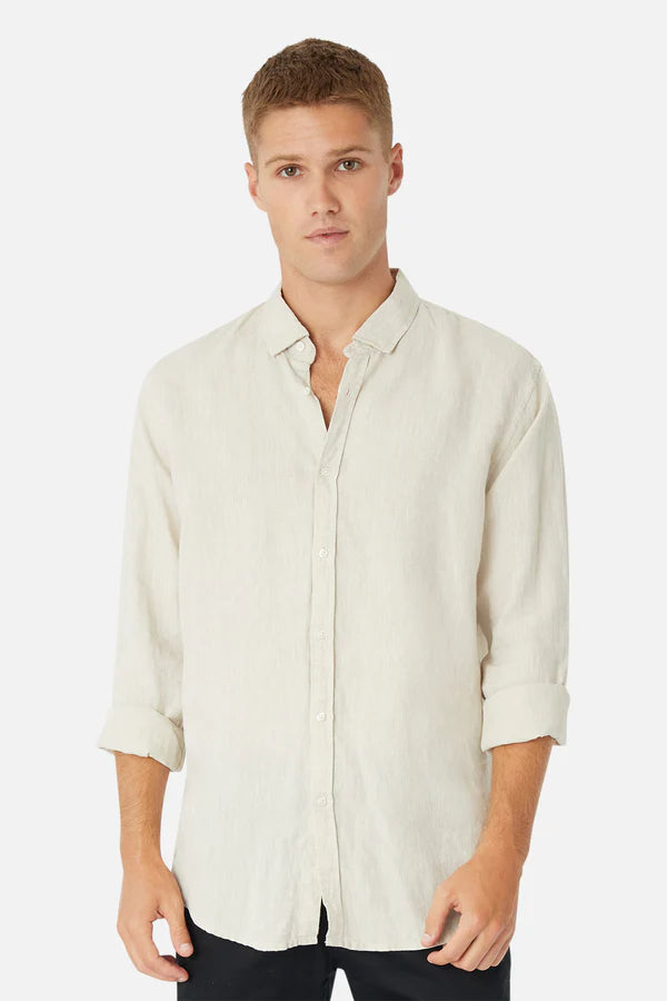 INDUSTRIE THE TENNYSON LINEN LS SHIRT OATMEAL